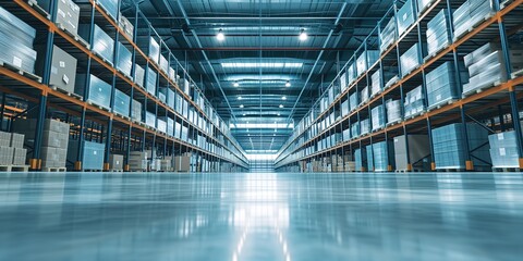 large modern warehouse for shipping transport logistic shipping cargo center. storehouse  technology for management