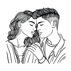 Romantic couple in love, hand drawn vector illustration