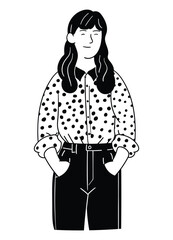 Happy people. smiling female. Hand drawn vector illustration.