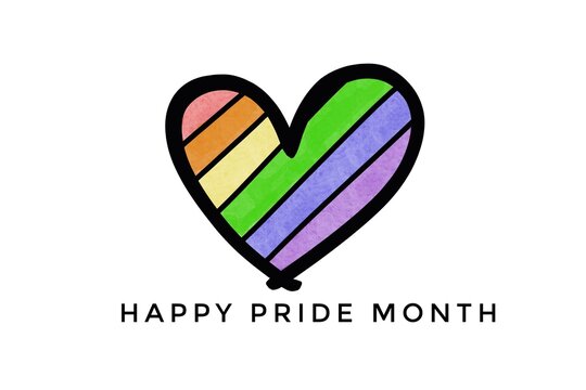 Hand drawn picture. Rainbow colors stripes in heart shape. Happy Pride Month. White background. Concept, symbol of LGBT community celebration around the world in June. Support human right. 