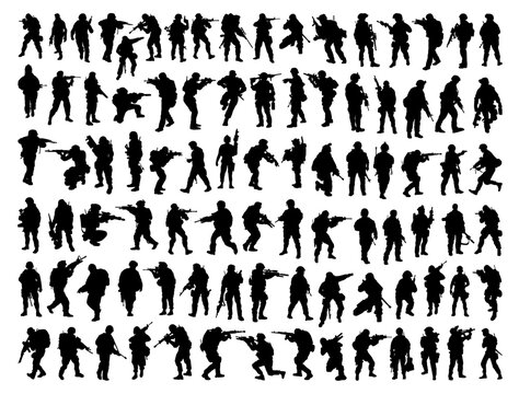 Soldiers silhouette vector art white background