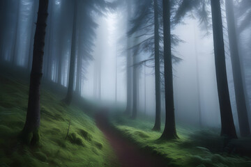 misty morning in the forest. 