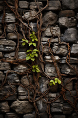 Stone Texture with Plants and Roots