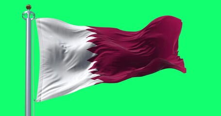 Qatar national flag waving isolated on green background - Powered by Adobe