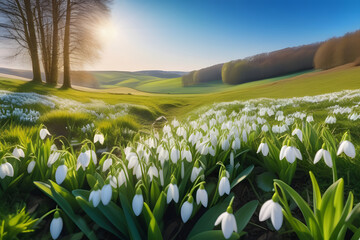 spring landscape with flowers. 