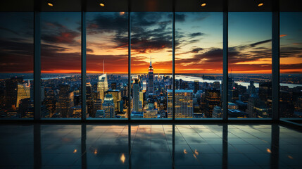 Cityscape seen through the large windows of a skyscraper. Elite real estate creates an amazing landscape. Generative AI