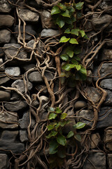Stone Texture with Plants and Roots
