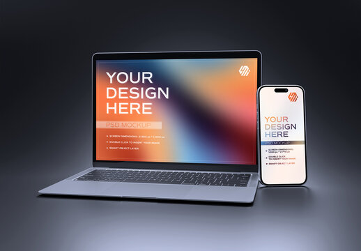 Mobile Phone and Laptop Mockup On Dark Background