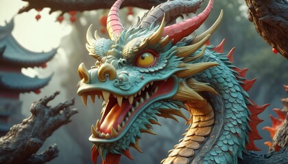 Fototapeta na wymiar Beautiful fantasy dragon. Year of the Dragon according to the eastern horoscope