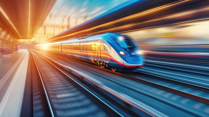 Fototapeta na wymiar High-speed train in motion at the station