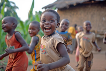 Energetic African Children Playing And Laughing, Embracing The Joys Of Childhood