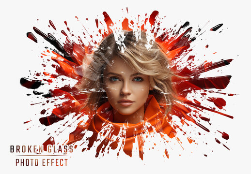 Broken Glass Explosion Photo Effect Mockup. Generative Ai
