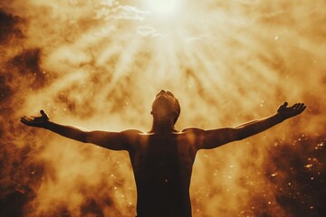 Image Of Person With Outstretched Arms, Signifying Strong Belief In God - obrazy, fototapety, plakaty