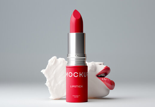 Lipstick Packaging Mockup on Minimal Background &ndash; Realistic Presentation for Cosmetic Branding, Product Display, and Beauty Marketing Projects
