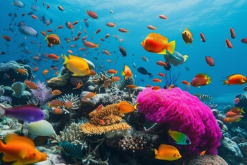 Bustling Coral Reef Alive With A Dazzling Spectrum Of Vibrant Fish