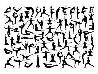 Yoga poses silhouette vector art white background