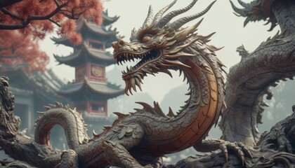 Naklejka premium Beautiful fantasy dragon. Year of the Dragon according to the eastern horoscope