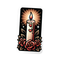 illustration of a candle and red roses