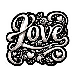 love lettering with abstract floral design