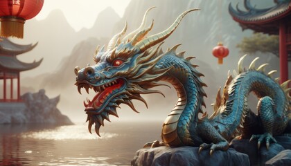 Obraz premium Beautiful fantasy dragon. Year of the Dragon according to the eastern horoscope