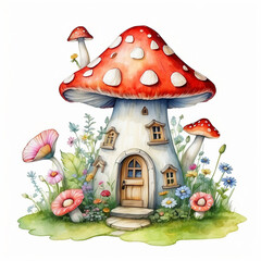 watercolor mushroom house