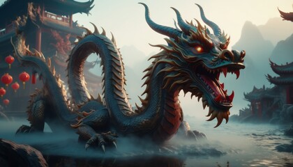 Fototapeta premium Beautiful fantasy dragon. Year of the Dragon according to the eastern horoscope