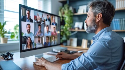 seamless remote work where diverse people connect through screens to hold virtual meetings and participate in video calls