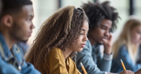 Obraz premium Group of Young People Sitting at Table in Diverse Multicultural Generative AI