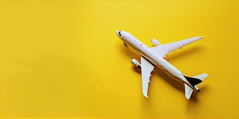 Model of a passenger plane on a yellow background. 3d rendering, travel transport concept