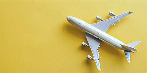 Model of a passenger plane on a yellow background. 3d rendering, travel transport concept - obrazy, fototapety, plakaty