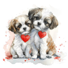 cute puppies with red heart tag
