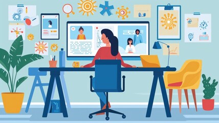 seamless remote work where diverse people connect through screens to hold virtual meetings and participate in video calls