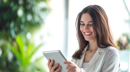 Fototapeta premium Businesswoman using a tablet in the office.