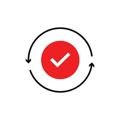 red checkmark like cash flow or implement icon. flat simple trend modern renew or file load logotype graphic continuous design. concept of accessible validation and quality control and verification