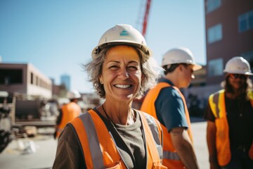Portrait of a smiling middle aged female construction worker - Powered by Adobe