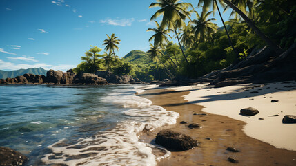 beach with palm tree and sea