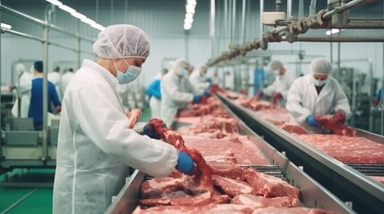 Industrial production and packaging of meat. Food Industry