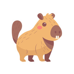 Cute Capybara. Amusing kawaii baby water pig character. Flat vector illustration isolated on white background