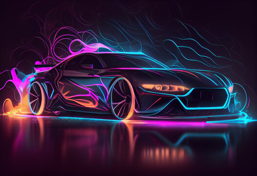 neon car background Generative AI