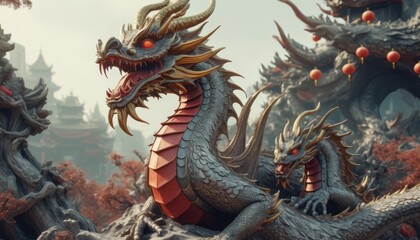Obraz premium Beautiful fantasy dragon. Year of the Dragon according to the eastern horoscope