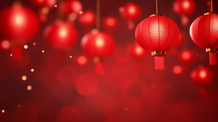 Obraz premium Beautiful Chinese New Year red lanterns on festive background picture 