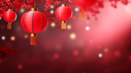 Obraz premium Beautiful Chinese New Year red lanterns on festive background picture 