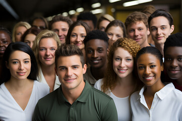 Obraz premium Multiracial people together in a selfie making funny faces - Group of friends with mixed races having fun together at park - Friendship and lifestyle concepts.
