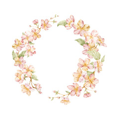 Save the date with delicate pink flower watercolor wreath