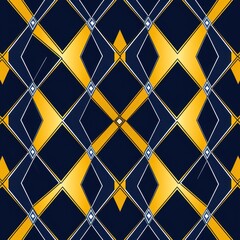 Navy argyle and yellow diamond pattern, in the style of minimalist background