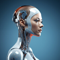 Beautiful female robot with artificial intelligence brain. Generative AI