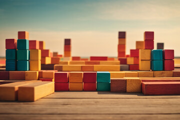 Colorful wooden blocks aligned Wide