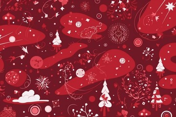 Illustrative pattern of a red background with a Christmas theme wallpaper. Generative AI