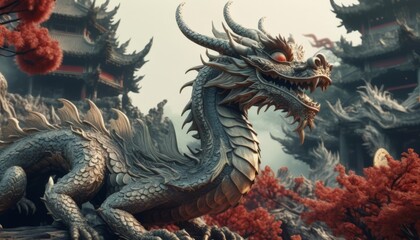 Fototapeta premium Beautiful fantasy dragon. Year of the Dragon according to the eastern horoscope