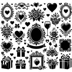  valentines day set of black and white frames - obrazy, fototapety, plakaty